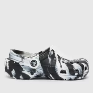 image of Crocs Black & White Classic Clog Marble Girls Junior Sandals