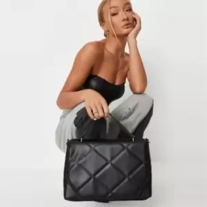 image of Missguided Quilted Top Handle Flap Bag - Black