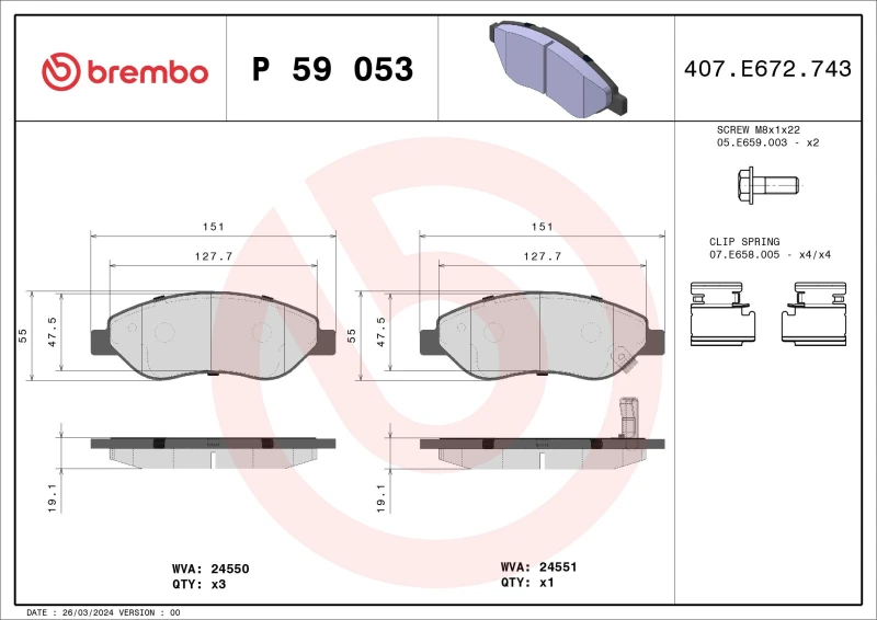 Image of BREMBO Brake pad set BREMBO P 59 053