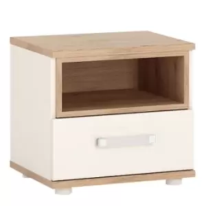 image of 4Kids 1 Drawer Bedside Cabinet In Light Oak And White High Gloss (Opalino Handles)