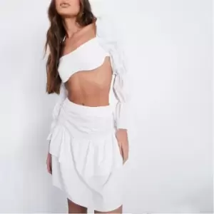 Image of I Saw It First Ruched Frill Detail Mini Skirt - White