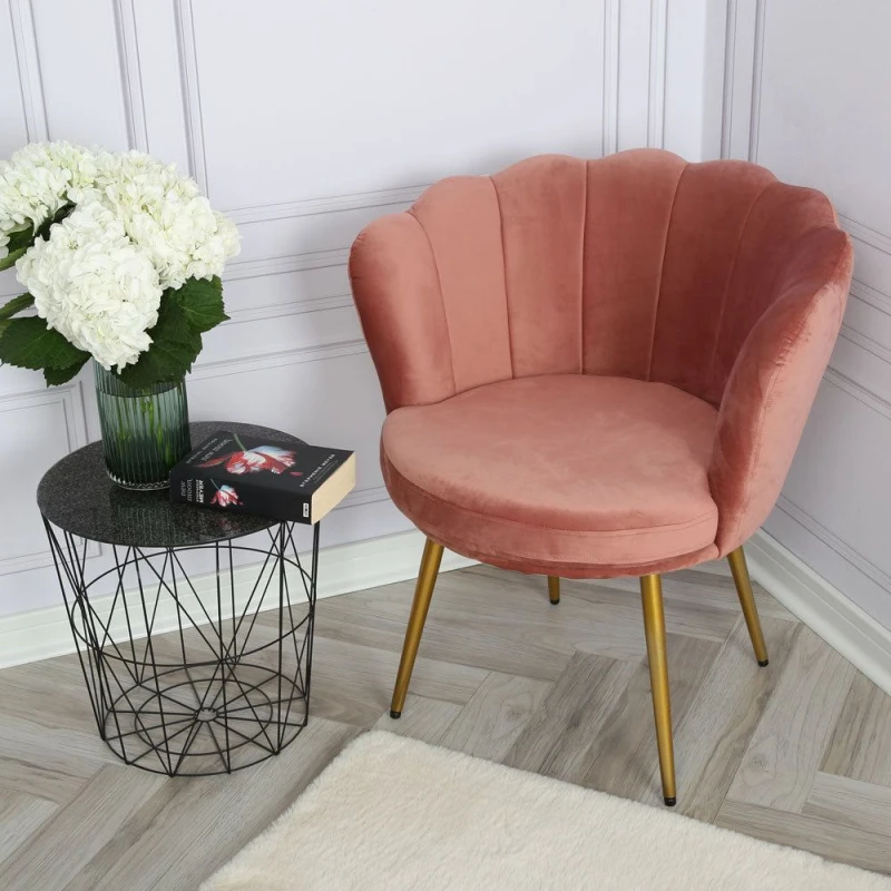Image of Home Garden Direct Flora - Velvet Accent Chair with Scalloped-back Design - Dark Pink Dark Pink Unisex
