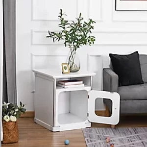 Image of PawHut Wooden Cat Litter Box ,Magnetic White