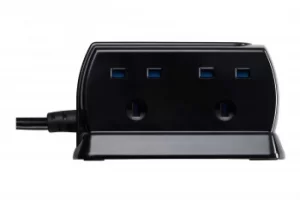 Image of Masterplug 4 Gang 2m Compact Switch Surge USB Extension Lead Black Plastic