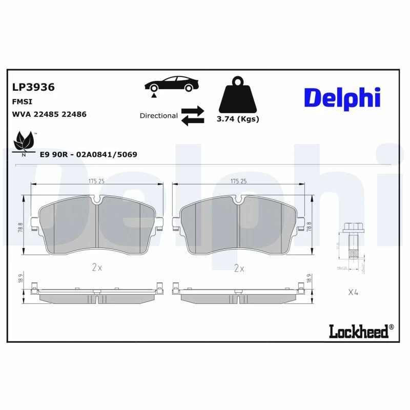 Image of DELPHI Brake pad set DELPHI LP3936