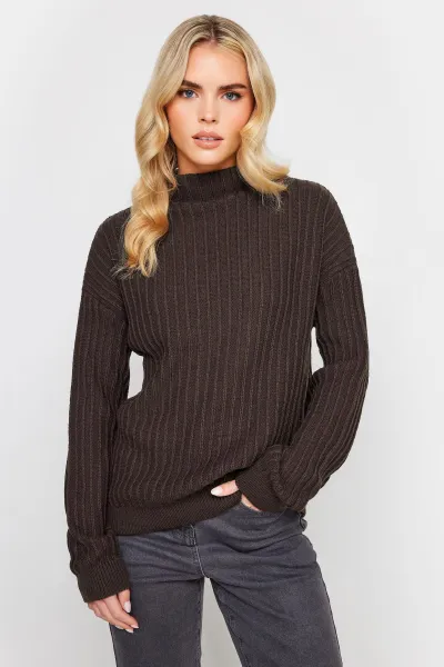 image of Petite Funnel Neck Ribbed Jumper