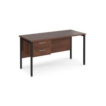 image of Office Desk Rectangular Desk 1400mm With Pedestal Walnut Top With Black Frame 600mm Depth Maestro 25 MH614P2KW