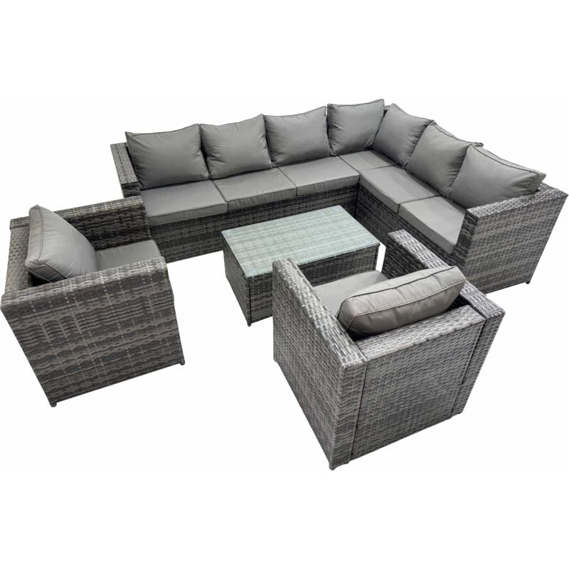 Image of Fimous Rattan Garden Furniture Set with 2 Chairs Dark Grey Mixed Dark Grey Unisex