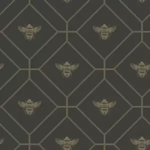 Image of Holden Decor Honeycomb Bee Charcoal/Gold Wallpaper