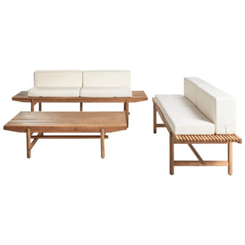 Image of Beliani Garden Lounge Set With Table 4 Seater Giaveno Acacia Wood Off-White