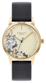 image of Radley Womens Black Leather Strap Beige Dial RY21222A Watch