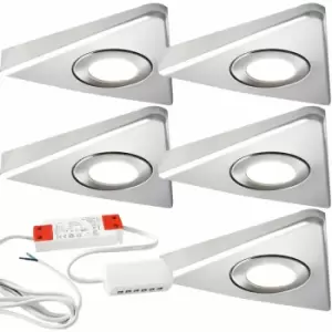 Image of 5x brushed nickel Triangle Surface Under Cabinet Kitchen Light & Driver Kit - Natural White led