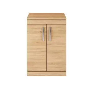 image of Nuie Athena 600 Floor Standing 2-door Vanity & Worktop - Natural Oak