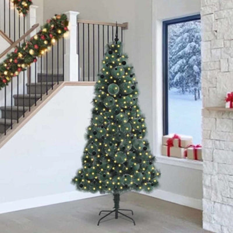 Image of Vidaxl Artificial Pre-Lit Christmas Tree With Ball Set Green 240 Cm