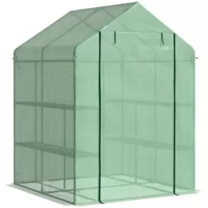 image of Outsunny Walk In Garden Greenhouse Outdoor Grow House With Shelves 143X138X190Cm - Green