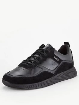 Image of Hugo Boss Titanium Leather Runner Trainers Size 10 Men