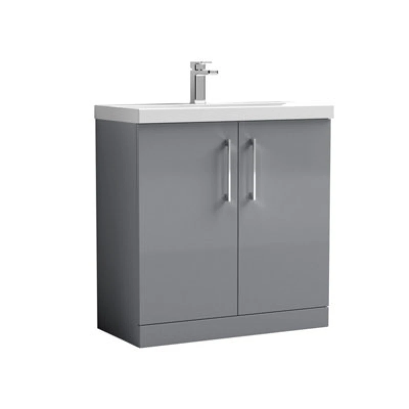 Image of Balterley Modern Bathroom 2 Soft Close Door Floor Standing Vanity Unit & Rectangular Mid-Edge Basin, Satin Grey, 800 mm in Grey Grey Unisex