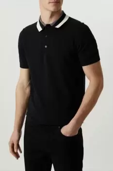 Image of Mens Black Collar Detail Knitted Polo