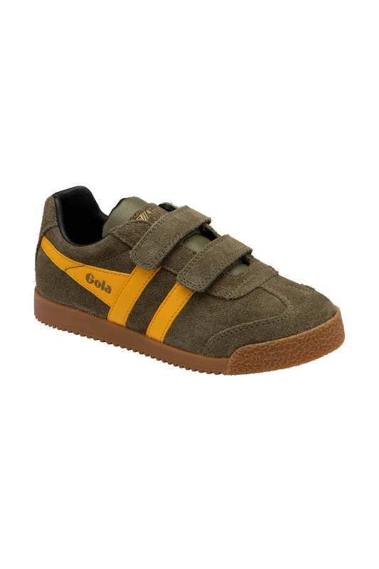 Image of Gola Classics 'Harrier Strap' Suede Trainers in Khaki Size: 1 Khaki Unisex 1