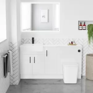 Image of 1500mm - 1800mm White Toilet and Sink Unit with Gloss Worktop and Black Fittings - Coniston