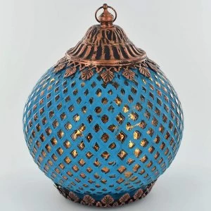 Image of LED Lantern Blue Pattern H19.5cm