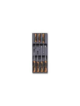 Image of Beta Tools T208 7pc Grip" Flat & Phillips Screwdriver Set Tray for Roller Cabs