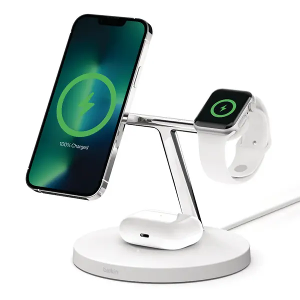 image of Belkin 3-in-1 Wireless Charger with MagSafe 15W WIZ017myWH