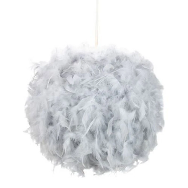 Image of Happy Homewares Eye-Catching And Modern Small Grey Feather Decorated Pendant Lighting Shade