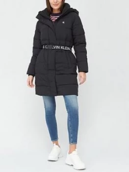 Calvin Klein Jeans Waisted Logo Longline Padded Coat - Black