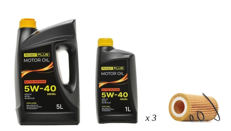 Image of RIDEX PLUS 100908O0093P Oil change kit (oil filter + engine oil) Oil change kit (oil filter + engine oil) (100908)
