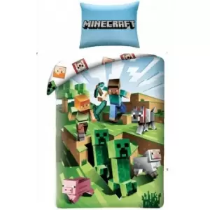 image of Battle Duvet Cover Set (Single) (Green/White/Blue) - Green/White/Blue - Minecraft