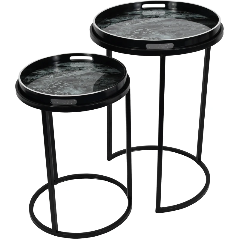 Image of Libra Interiors Monochrome Swirl Set of 2 Side Tray Tables Multi