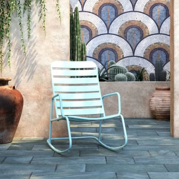 Image of Novogratz Roberta 3 Piece Poolside Outdoor Patio Rocker & Table Set Aqua Blue