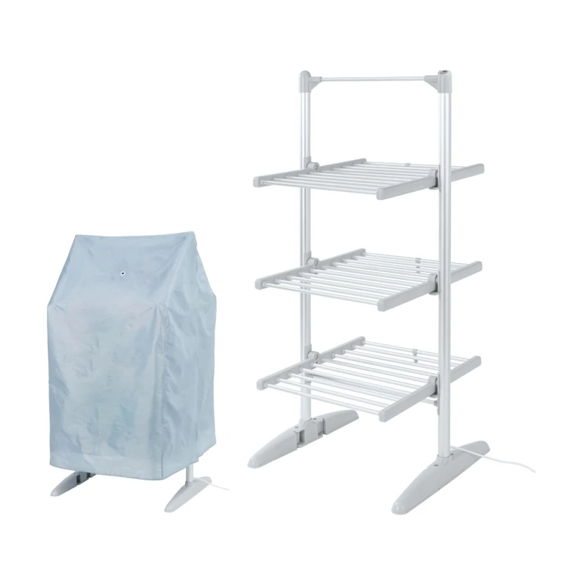 Image of Rediffusion 3 Tier Compact Heated Clothes Airer with Cover in Silver Silver Unisex
