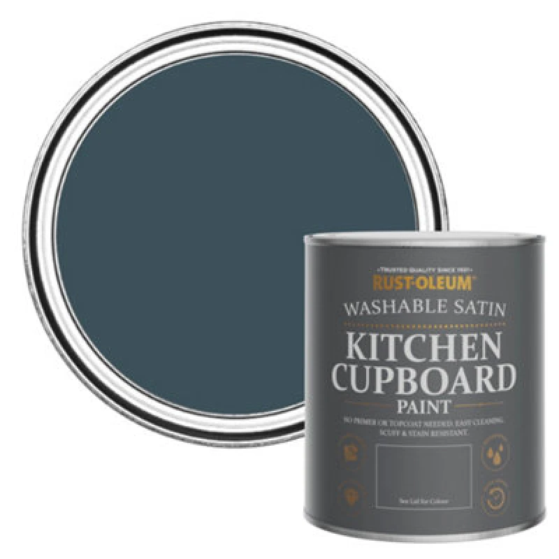 Image of Rust-Oleum Evening Blue Satin Kitchen Cupboard Paint 750Ml