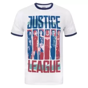 image of Justice League Mens Character Strips Ringer T-Shirt (S) (White)