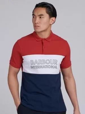 Image of Barbour International Bold Logo Panel Polo Shirt, Red, Size L, Men