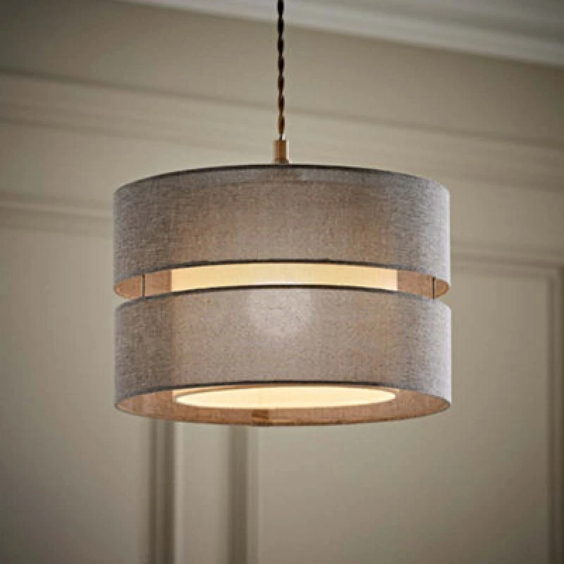 Image of ValueLights ValueLights Sophia Linen Tier 30cm Drum Easy Fit Ceiling Light Lamp Shade and Bulb in Grey Grey One Size Unisex 5059406069741