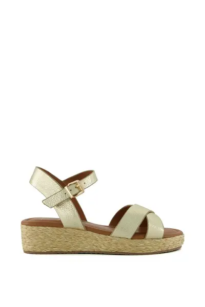 image of Dune London Wide Fit 'Linnie' Leather Sandals Gold