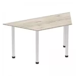 Image of Impulse 1600mm Trapezium Grey Oak Top Brushed Aluminium Post Leg