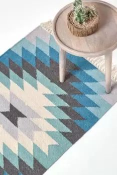 Image of Helsinki Handwoven Kilim Pattern Wool Hall Runner, 66 x 200 cm