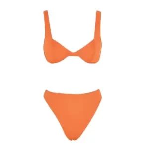 image of Missguided Rib Underwire U High Leg Boomerang Bikini Set - Orange