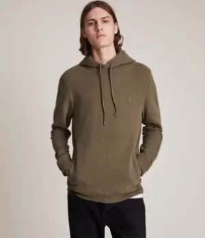 Image of AllSaints Mens Raven Pullover Hoodie, Peppered Brown, Size: S