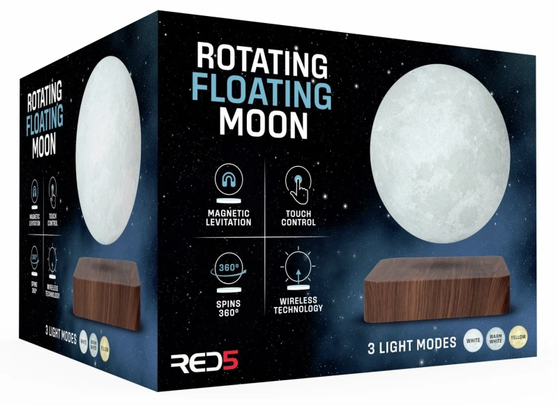 Image of MENKIND Rotating Floating Moon Night Lamp, White,Brown 5056327923060