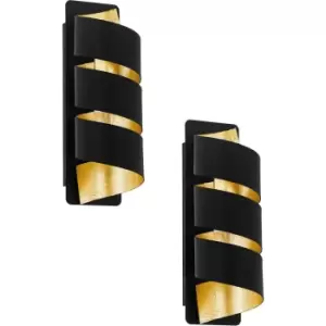 Image of 2 PACK Wall Light Colour Black Gold Vertical Spiral Metal Shade Bulb E14 1x40W