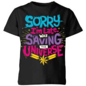 Image of Captain Marvel Sorry I'm Late Kids T-Shirt - Black - 11-12 Years