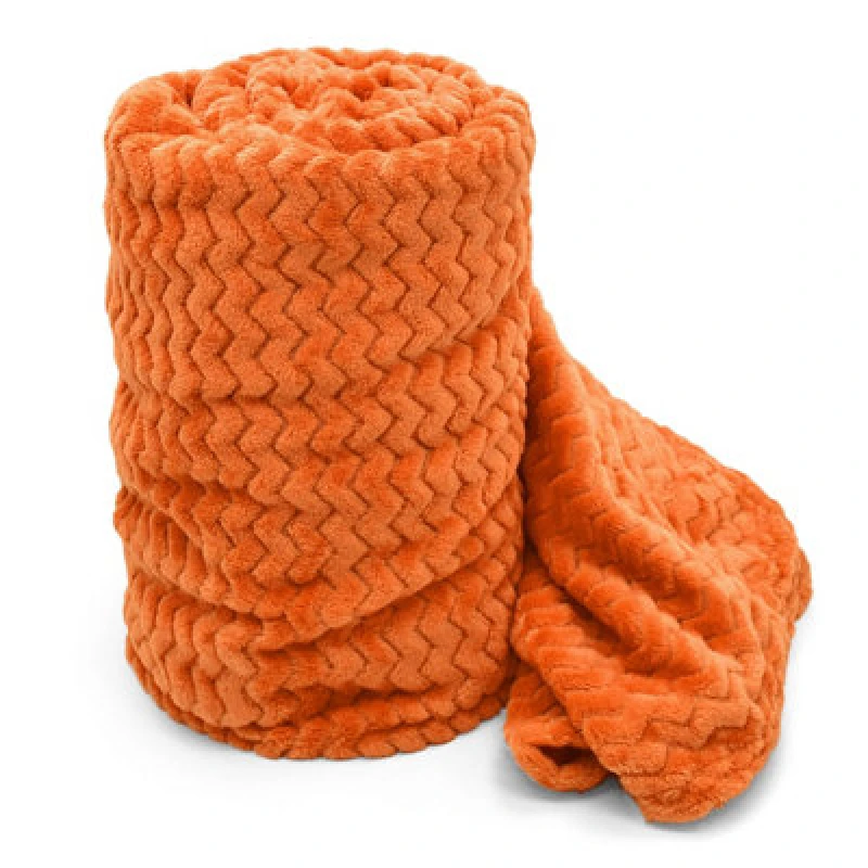 Image of Velosso Cosy Touch Chevron Pattern Faux Mink Throw Blanket - Luxurious Feel, High-Quality Weave For Sofa, Bed - 127Cm X 152Cm - Orange