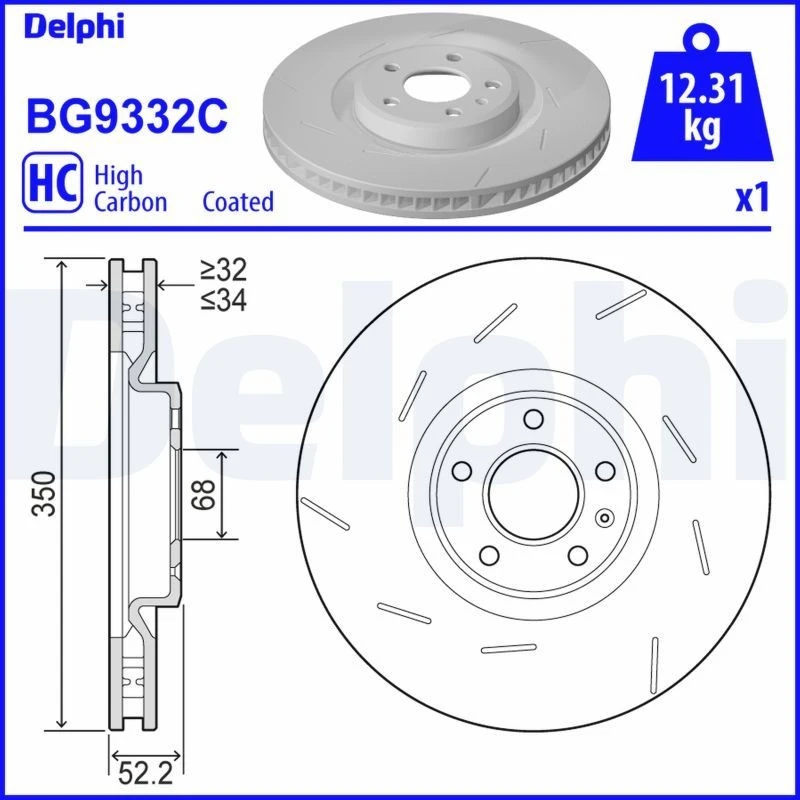 Image of DELPHI Brake disc DELPHI BG9332C