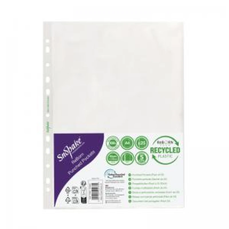 Image of Snopake Snopake Reborn Punched Pockets A4 Polypropylene Clear (Pack of 25) 15938 15938