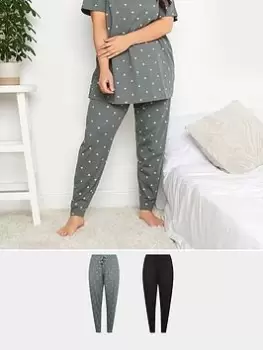 image of Yours 2 Pack Cuffed Pj Pant Black & Mid Grey Mini Heart, Black, Size 14-16, Women